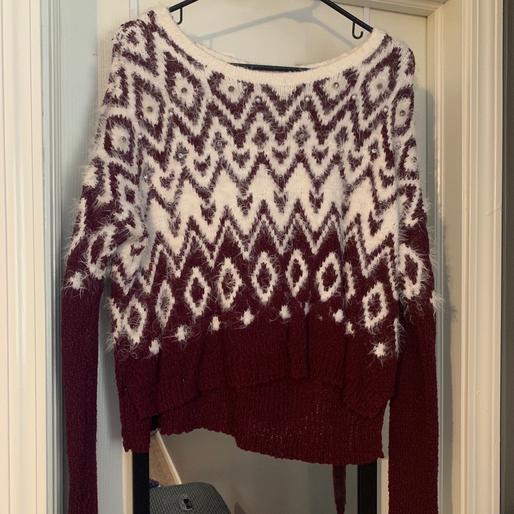 Abercrombie & Fitch Red/White Fuzzy Sweater